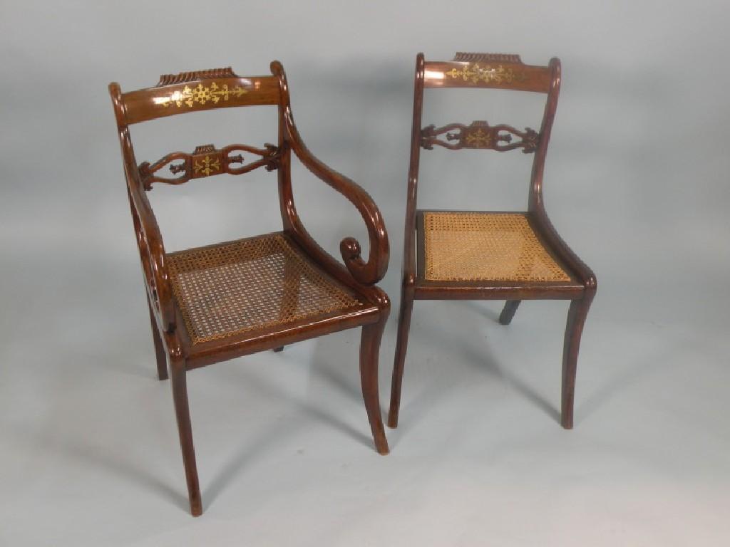 Appraisal: A set of four Regency simulated rosewood and brass inlaid