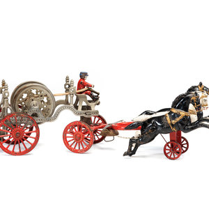 Appraisal: A Painted Cast-Iron Three-Horse Toy Fire Engine Late th Early