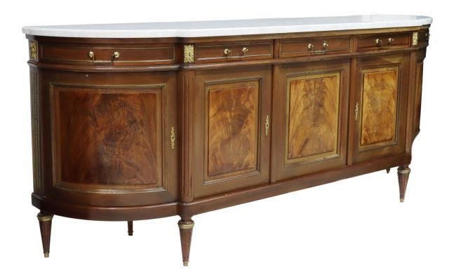 Appraisal: French Louis XVI style marble-top mahogany sideboard th c having