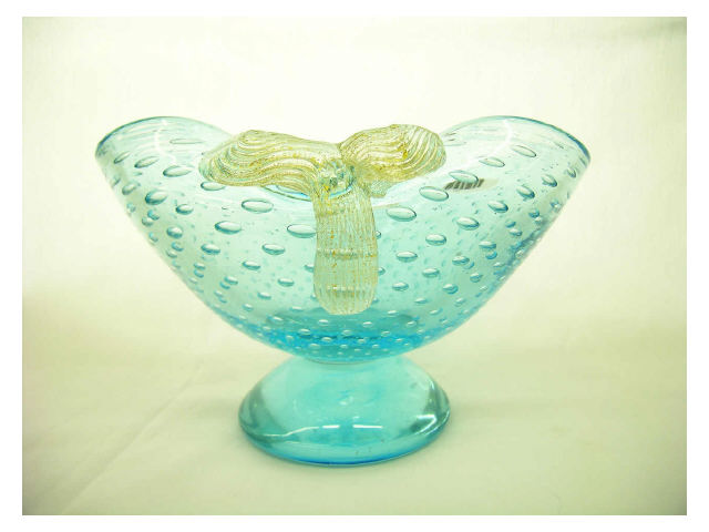 Appraisal: Italian Murano glass freeform pedestal bowl with suspended bubble design