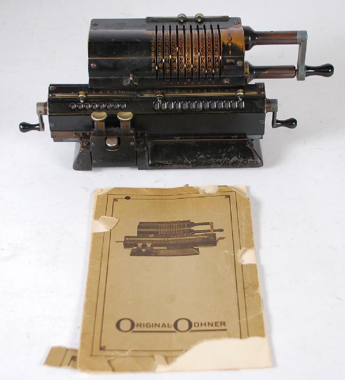 Appraisal: ORIGINAL ODHNER' PRE WAR ENAMELLED BRASS CALCULATING MACHINE having upper