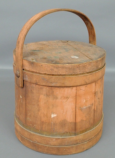 Appraisal: - Large firkin th c with original salmon paint decoration