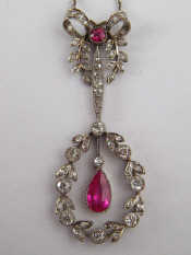 Appraisal: A fine antique platinum synthetic ruby and diamond pendant circa