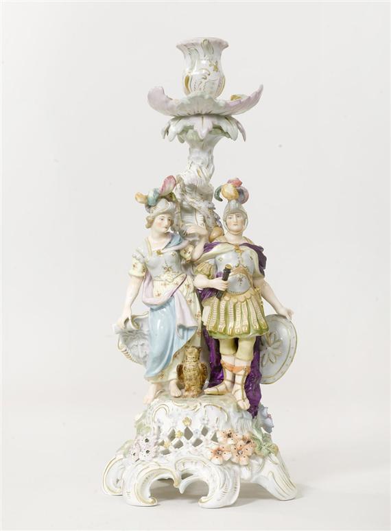 Appraisal: CANDLE HOLDER WITH FIGURES OF MARS AND MINERVA BOHEMIA TH