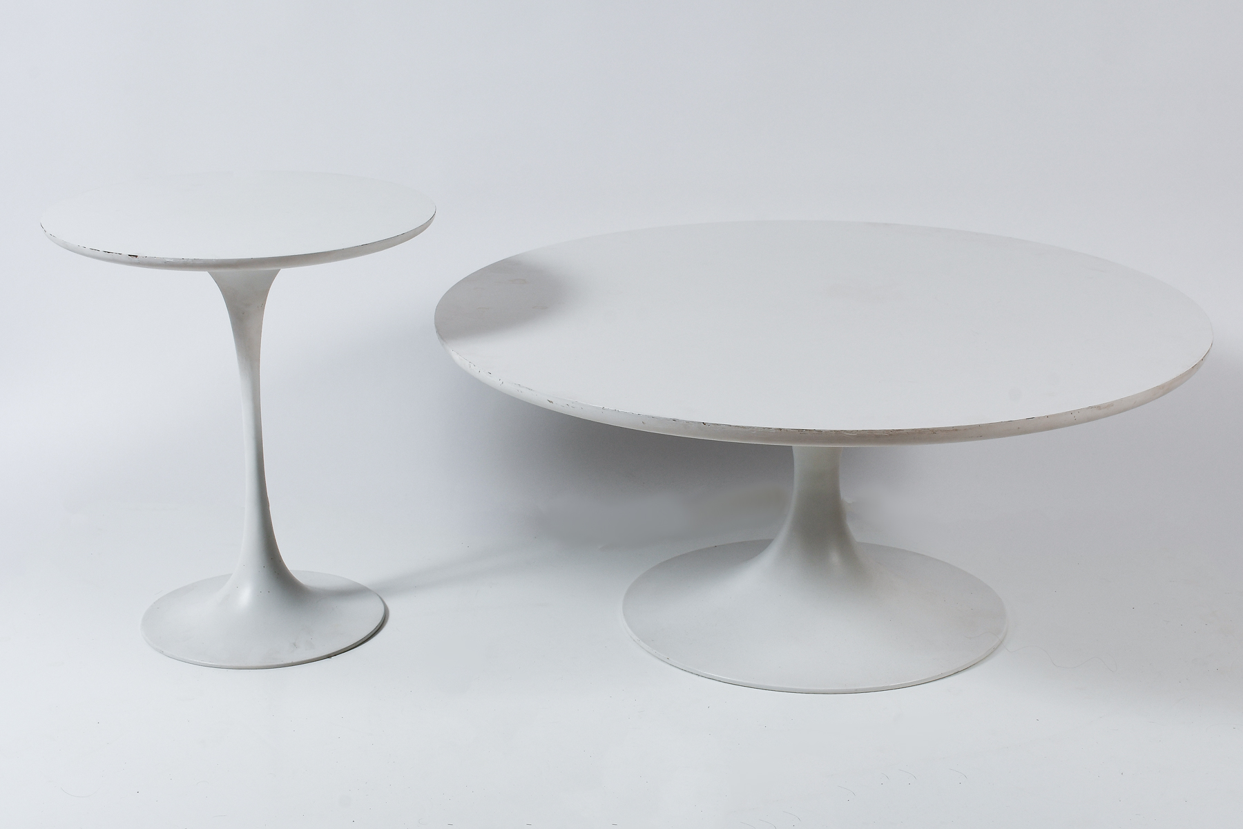 Appraisal: PC BURKE COFFEE SIDE TULIP TABLES Mid-century Modern white laminate