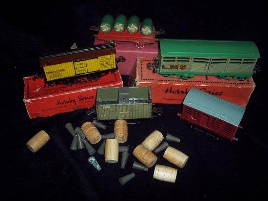 Appraisal: A Hornby Cattle Truck No Barrel Wagon Box Car all