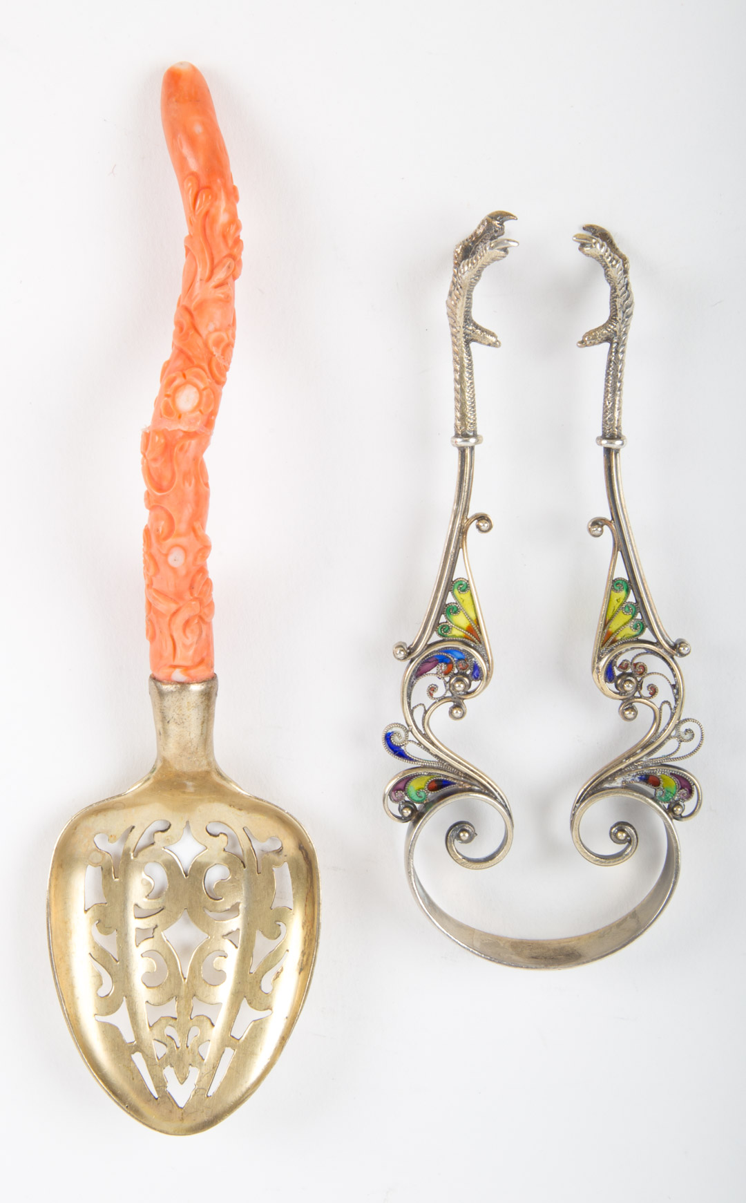 Appraisal: Edward Farmer gilt silver and coral bon bon spoon together