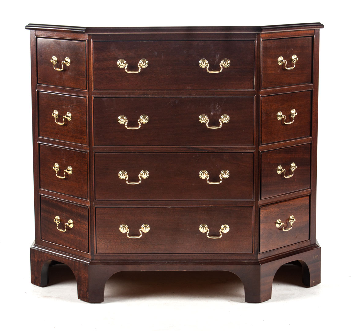 Appraisal: Chippendale style mahogany faceted front chest center with four equal