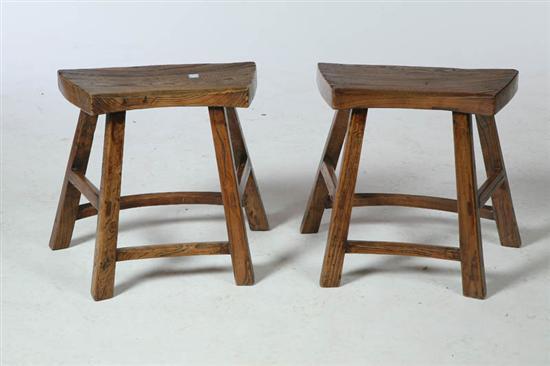 Appraisal: PAIR OF STOOLS China th century elm Horseshoe-shaped with box