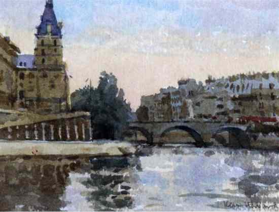 Appraisal: Ken Howard - watercolour View along the Seine signed x