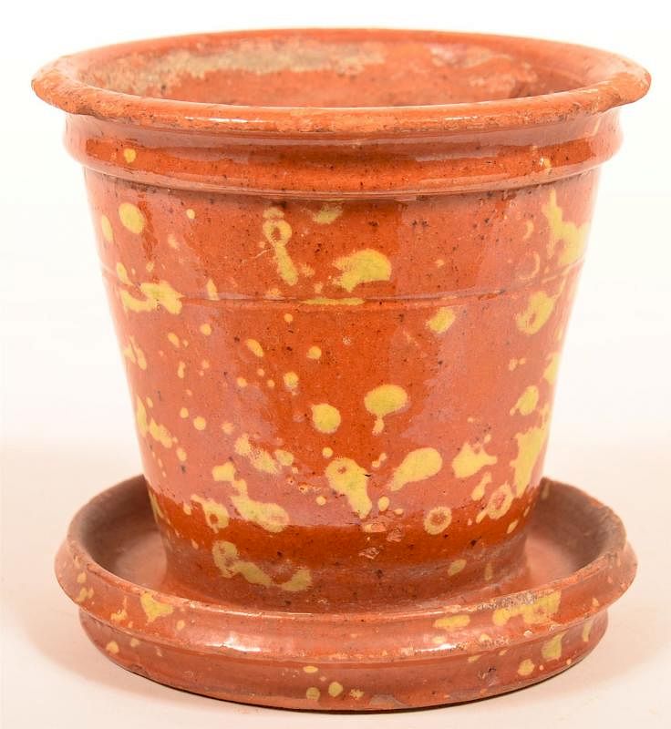 Appraisal: PA Speckle Glazed Redware Flower Pot Pennsylvania th Century Speckled