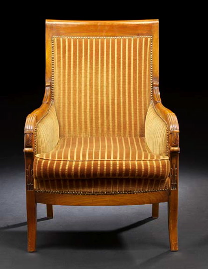 Appraisal: Restauration Blonde Mahogany Bergere mid- th century the padded rectangular