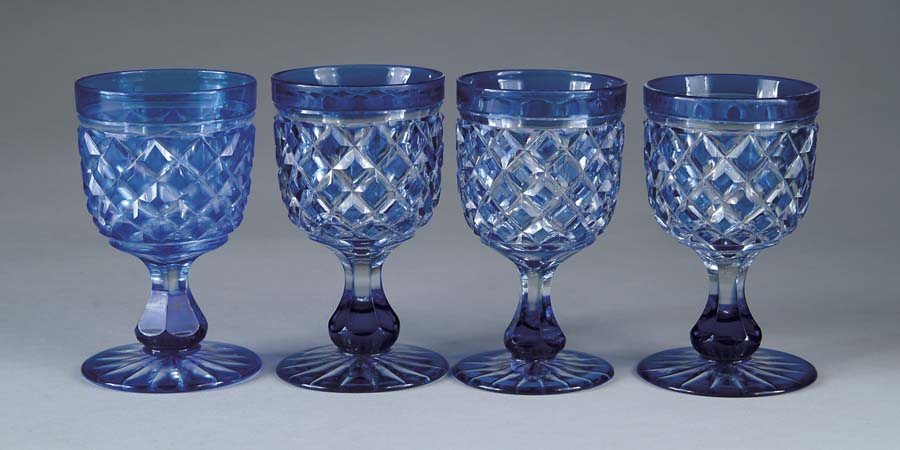 Appraisal: SET OF FOUR GOBLETS Cobalt cut to clear goblets with