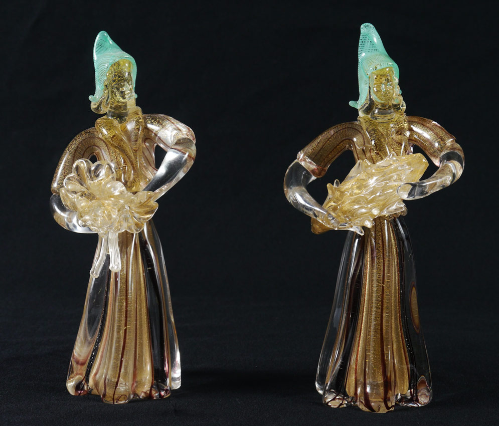 Appraisal: SALVIATI VENETIAN ART GLASS FIGURES Figures of women one is