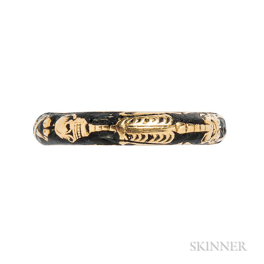 Appraisal: Gold and Black Enamel Memento Mori Ring Gold and Black