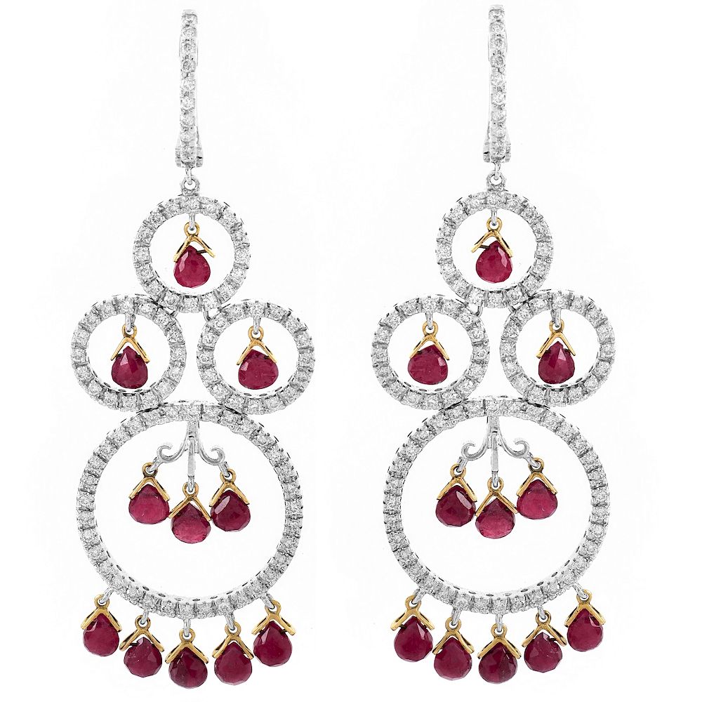 Appraisal: Ruby Diamond and K Gold Earrings Carat Briolette Cut Ruby