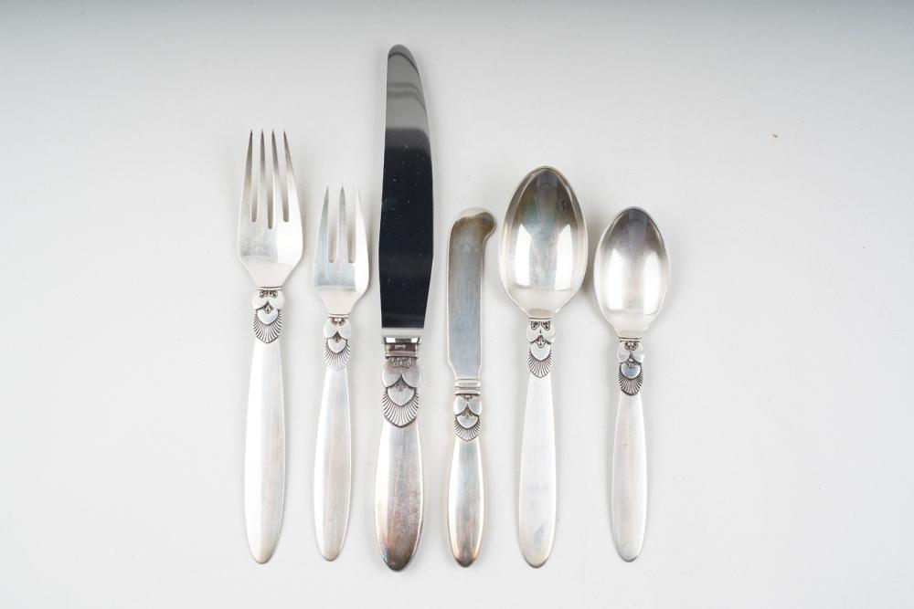 Appraisal: GEORG JENSEN STERLING FLATWARE SERVICECactus pattern introduced comprising dinner forks