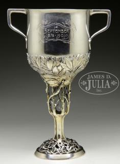 Appraisal: TWO PIECE SILVER TROPHY ON STAND - Top removable double-handled