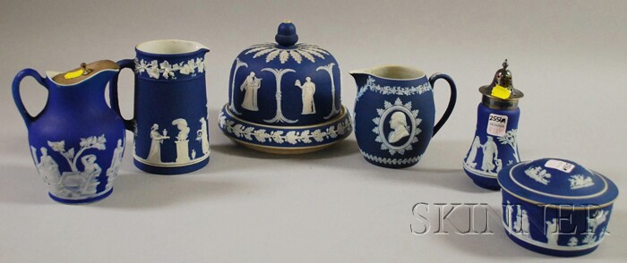 Appraisal: Six Wedgwood Dark Blue Jasper Dip Items three jugs including