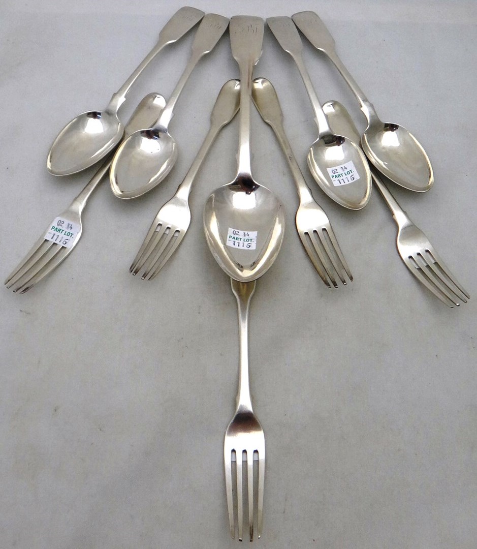 Appraisal: Silver fiddle pattern table flatware comprising a tablespoon London five