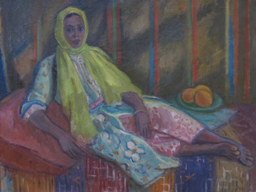 Appraisal: Oil on canvas of a reclining North African Woman unsigned