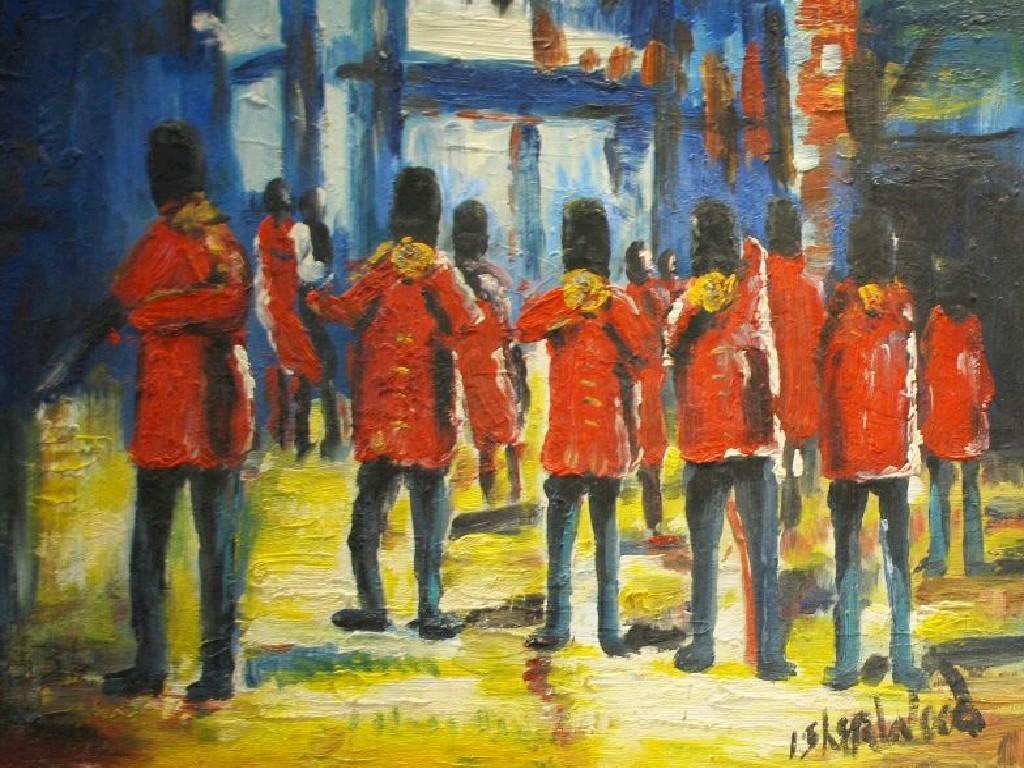 Appraisal: LAWRENCE ISHERWOOD - OIL PAINTING ON BOARD 'Band of Grenadier