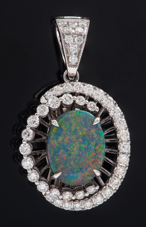 Appraisal: K WHITE GOLD DIAMOND BLACK OPAL DOUBLE PENDANT k white