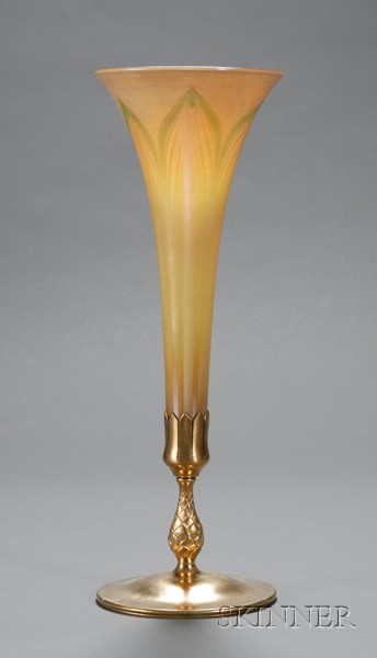 Appraisal: Tiffany Vase with Tiffany Studios Metal Base Glass and metal