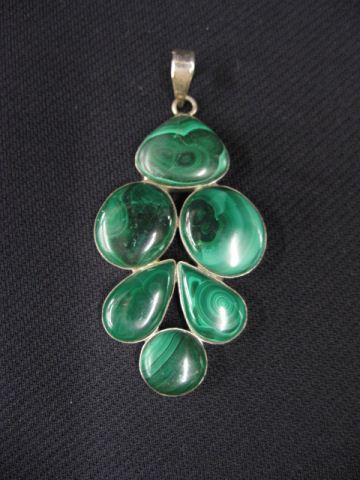 Appraisal: Malachite Sterling Silver Pendant rich green gems long