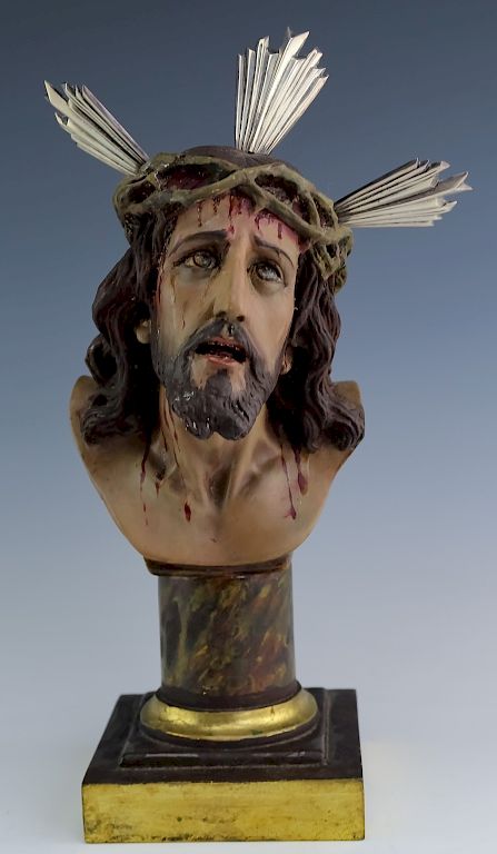 Appraisal: Jesus Christ w Crown of Thorns Sterling Halo Bust Bust