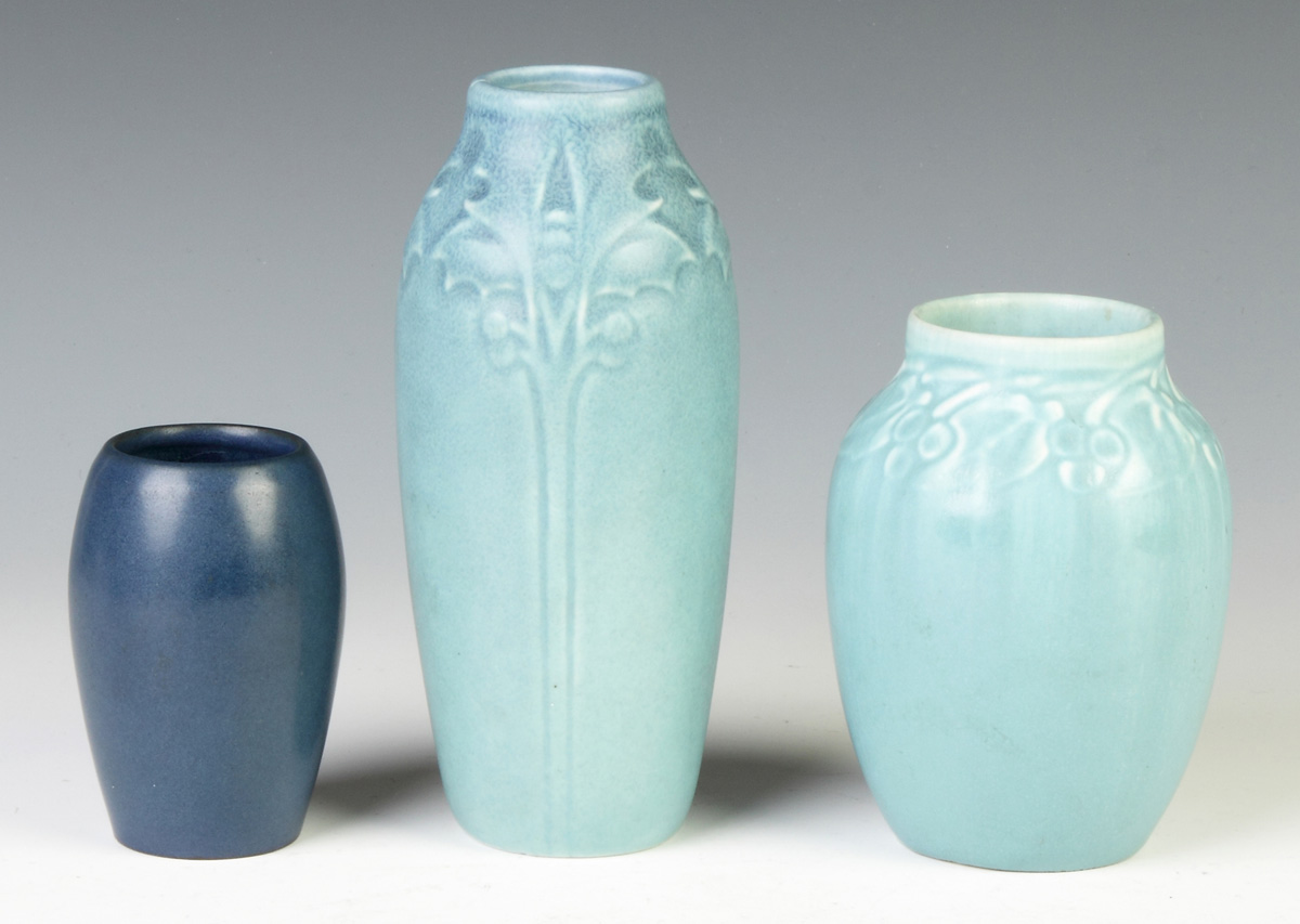 Appraisal: Three Art Pottery Vases L to R Marblehead faint hairline