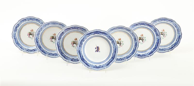 Appraisal: SET OF SIX CHINESE EXPORT ARMORIAL PORCELAIN SOUP PLATES IN