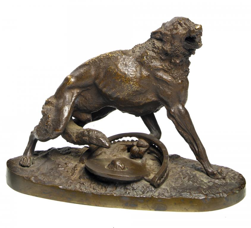 Appraisal: A RUSSIAN BRONZE STUDY OF A WOLF IN A TRAP