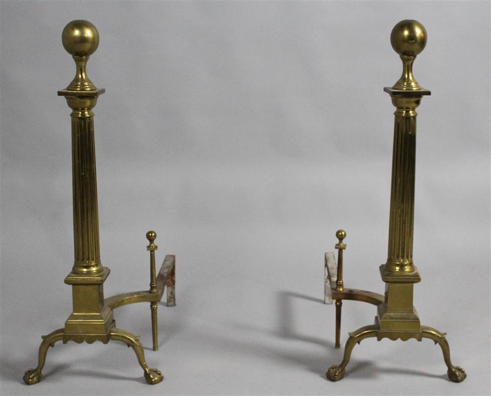 Appraisal: PAIR OF GEORGE IV BRASS BALL AND FLUTED COLUMNAR ANDIRONS