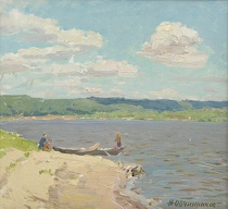 Appraisal: Nikolai Ovchinnikov Russian - Bank of the river Volga Oil