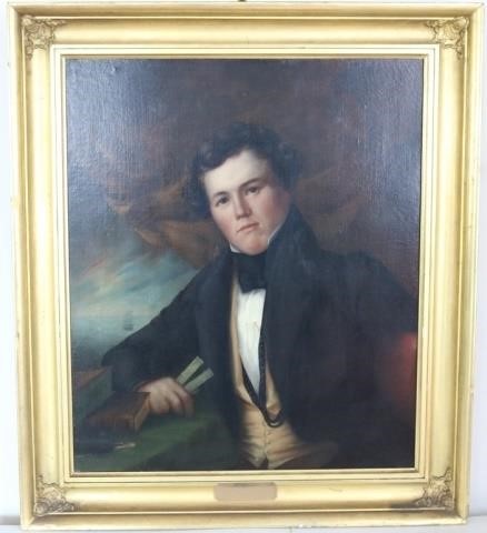 Appraisal: EARLY TH C OIL PAINTING ON CANVAS PORTRAIT OFCAPTAIN JOHN