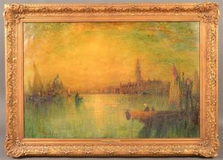 Appraisal: George H Bogert Painting Titled Moonlit Venice Oil on Canvas