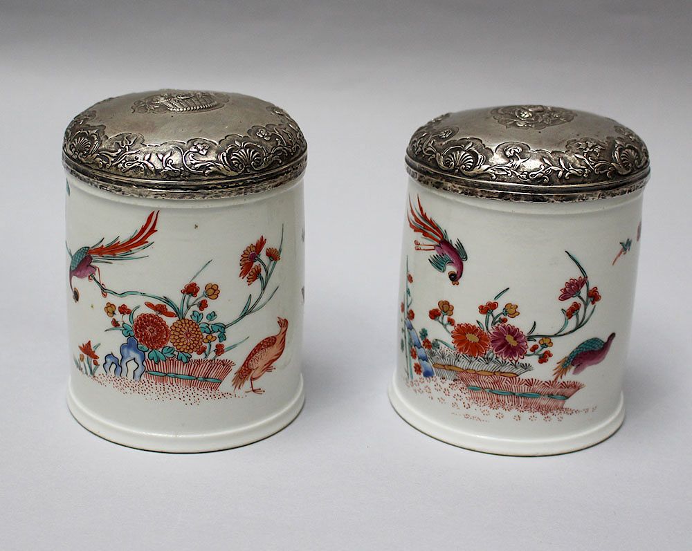 Appraisal: Pair of German Porcelain Containers Pair of German Porcelain Containers