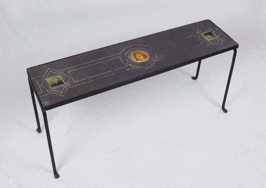 Appraisal: CA 'S WROUGHT IRON TABLE WITH TILE INSETS Metal top