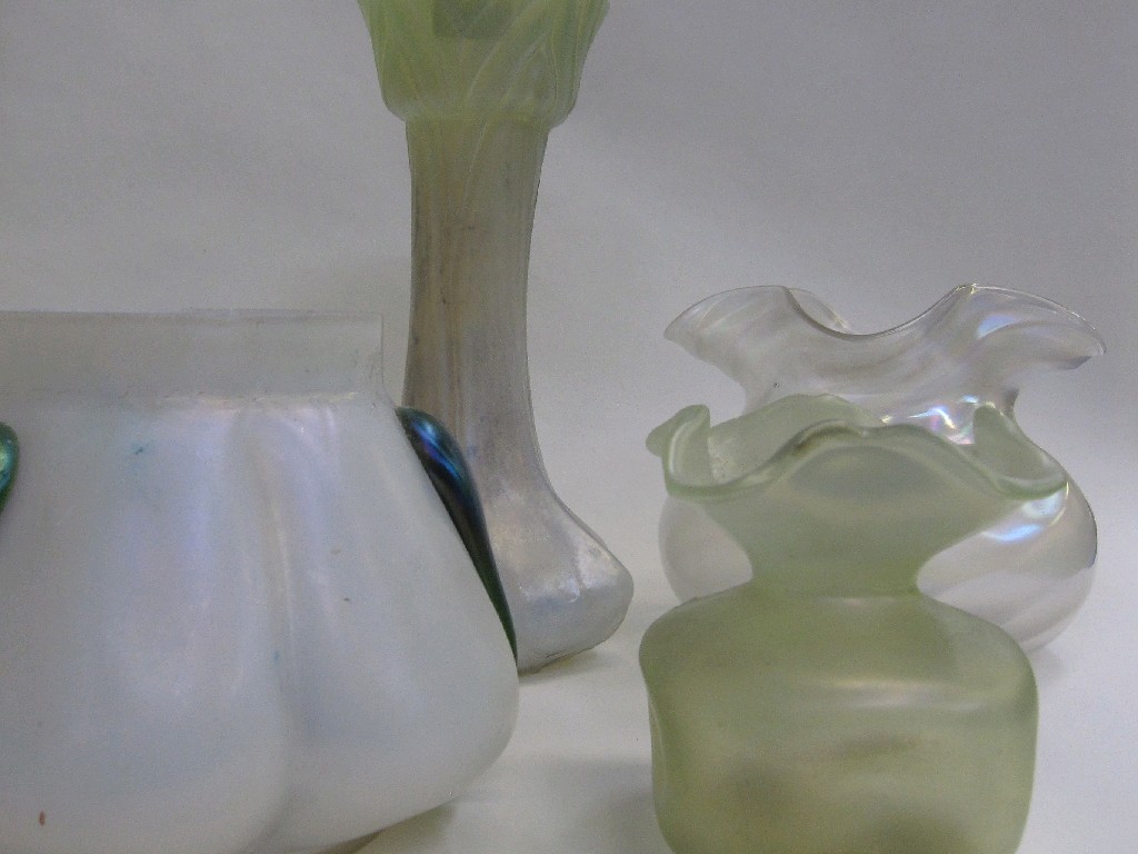 Appraisal: Four Art Nouveau style iridescent glass vases