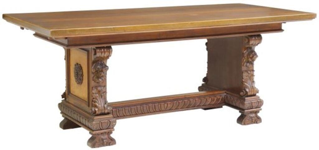 Appraisal: Italian Renaissance Revival carved mixed-wood table early th c rectangular