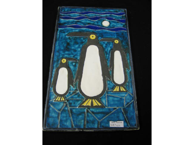 Appraisal: Art Moderne Pottery Plaque of Penquins