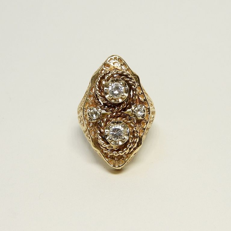 Appraisal: Art Deco K Gold Diamond Filigree Ring Circa Two approx