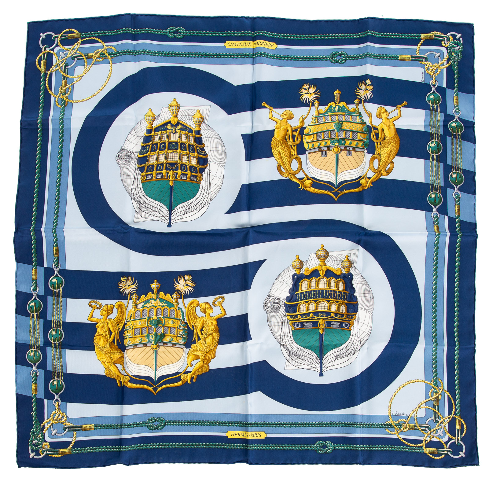 Appraisal: AN HERMES CHATEAUX D'ARRIERE SCARF Blue gold and multicolor Hermes