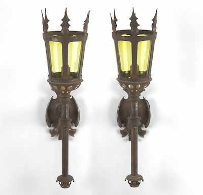 Appraisal: A Pair of Renaissance Style Torch Sconces Electrified steel color