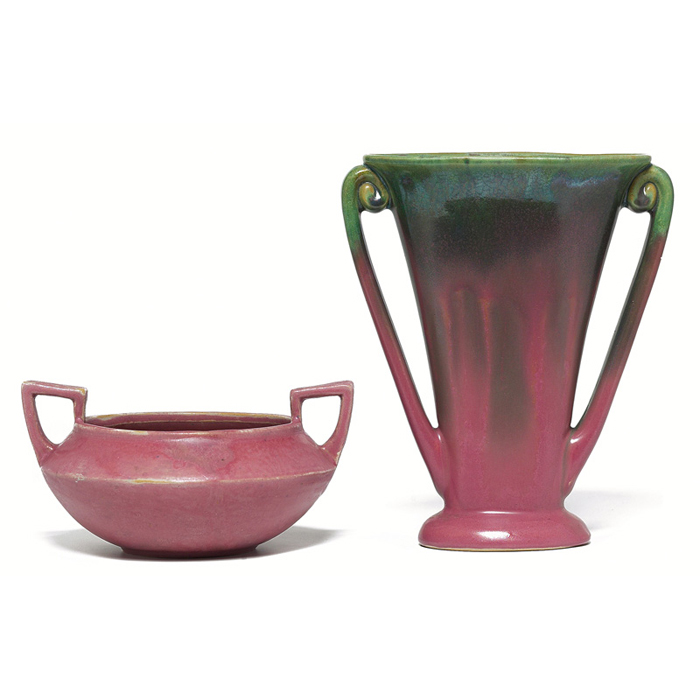 Appraisal: Fulper bowl double handled form in pink w x h