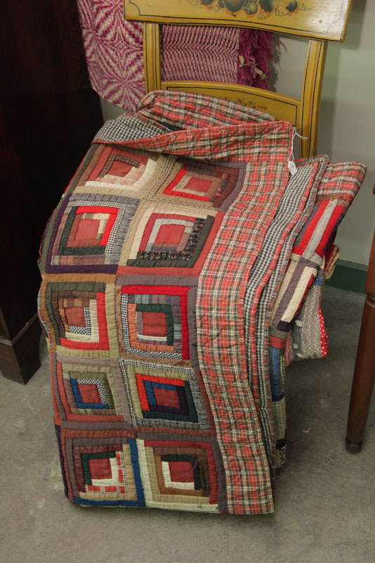 Appraisal: LOG CABIN QUILT Polychrome quilt with cotton and wool Composed