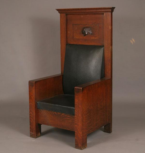 Appraisal: Red Men Lodge Mission oak high back arm chair Quartersawn