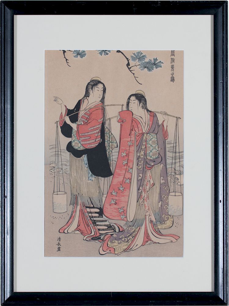 Appraisal: Japanese Color Woodblock early th Century Two Beauties Carrying Water