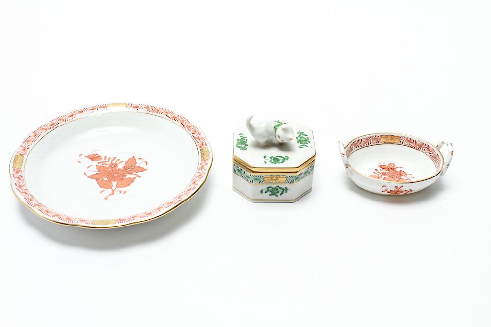 Appraisal: Herend Hand Painted Porcelain Table Items Group of three Herend